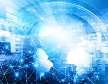 En iyi Internet kavramı küresel iş. Teknolojik arka plan. Sembolleri Wi-Fi, Internet, televizyon, telefon ve uydu iletişim ışınları