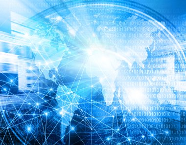 En iyi Internet kavramı küresel iş. Teknolojik arka plan. Sembolleri Wi-Fi, Internet, televizyon, telefon ve uydu iletişim ışınları