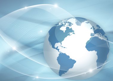 Global iş dünyasının en iyi internet kavramı. Küre, teknolojik arka planda parlayan çizgiler. Elektronik, Wi-Fi, ışınları, sembolleri İnternet, televizyon, mobil ve uydu iletişimi