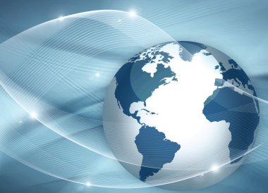 Global iş dünyasının en iyi internet kavramı. Küre, teknolojik arka planda parlayan çizgiler. Elektronik, Wi-Fi, ışınları, sembolleri İnternet, televizyon, mobil ve uydu iletişimi