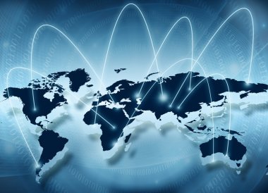 Teknolojik arka planda bir dünya haritası, internetin, radyonun, televizyonun, mobil ve uydu iletişiminin parlak çizgileri. Bu görüntünün elementleri NASA tarafından desteklenmektedir