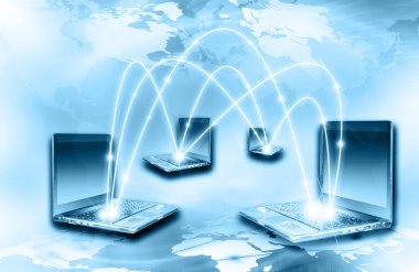 En iyi Internet kavramı küresel iş. Küre, teknolojik arka plan üstünde laptop. Elektronik, Wi-Fi, ışınları, simge Internet, televizyon iletişim