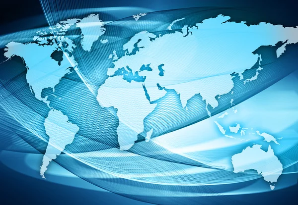 Карта мира на технологическом фоне, светящиеся линии символов Интернета, радио, телевидения, мобильной и спутниковой связи. Элементы этого изображения предоставлены НАСА — стоковое фото
