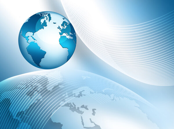 Лучший интернет-проект глобального бизнеса. Глобус, светящиеся линии на технологическом фоне. Электроника, Wi-Fi, лучи, символы Интернет, телевидение, мобильная и спутниковая связь
