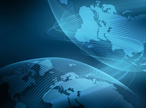 Global iş dünyasının en iyi internet kavramı. Küre, teknolojik arka planda parlayan çizgiler. Elektronik, Wi-Fi, ışınları, sembolleri İnternet, televizyon, mobil ve uydu iletişimi