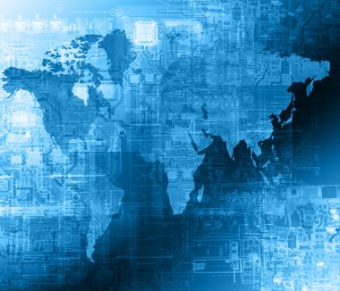 Teknolojik arka planda bir dünya haritası, internetin, radyonun, televizyonun, mobil ve uydu iletişiminin parlak çizgileri. Bu görüntünün elementleri NASA tarafından desteklenmektedir