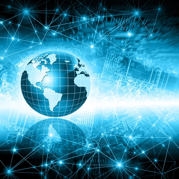 Best Internet Concept of global business. Globe, glowing lines on technological background. Electronics, Wi-Fi, rays, symbols Internet, television, mobile and satellite communications — Stock Photo, Image