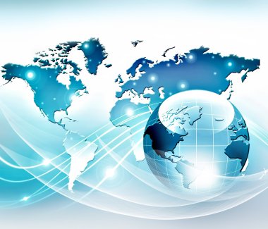 Global iş dünyasının en iyi internet kavramı. Küre, teknolojik arka planda parlayan çizgiler. Elektronik, Wi-Fi, ışınları, sembolleri İnternet, televizyon, mobil ve uydu iletişimi