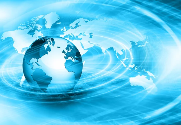 Global iş dünyasının en iyi internet kavramı. Küre, teknolojik arka planda parlayan çizgiler. Elektronik, Wi-Fi, ışınları, sembolleri İnternet, televizyon, mobil ve uydu iletişimi