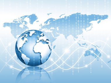 Global iş dünyasının en iyi internet kavramı. Küre, teknolojik arka planda parlayan çizgiler. Elektronik, Wi-Fi, ışınları, sembolleri İnternet, televizyon, mobil ve uydu iletişimi