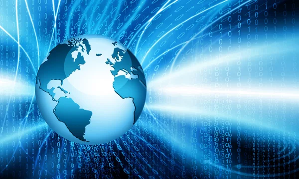 Global iş dünyasının en iyi internet kavramı. Küre, teknolojik arka planda parlayan çizgiler. Elektronik, Wi-Fi, ışınları, sembolleri İnternet, televizyon, mobil ve uydu iletişimi — Stok fotoğraf