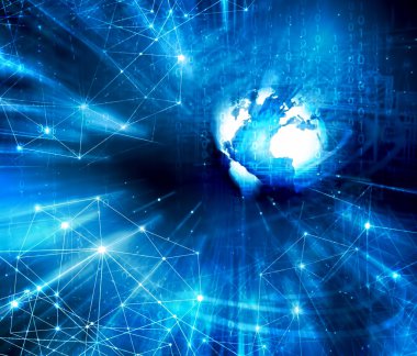 En iyi Internet kavramı küresel iş. Teknolojik arka plan. Sembolleri Wi-Fi, Internet, televizyon, telefon ve uydu iletişim ışınları