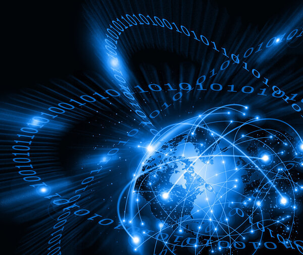 Najlepsza koncepcja internetowa globalnego biznesu. Globus, świecące linie na tle technologicznym. Elektronika, Wi-Fi, promienie, symbole Internet, telewizja, łączność komórkowa i satelitarna — Zdjęcie stockowe