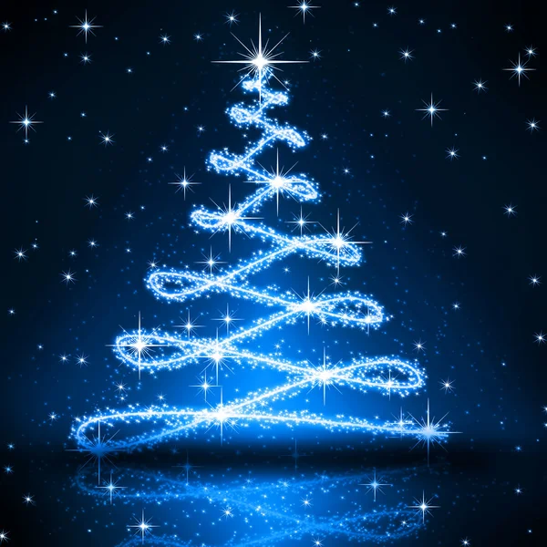 Árvore azul de Natal, belos flocos de neve e estrelas brilhantes — Fotografia de Stock