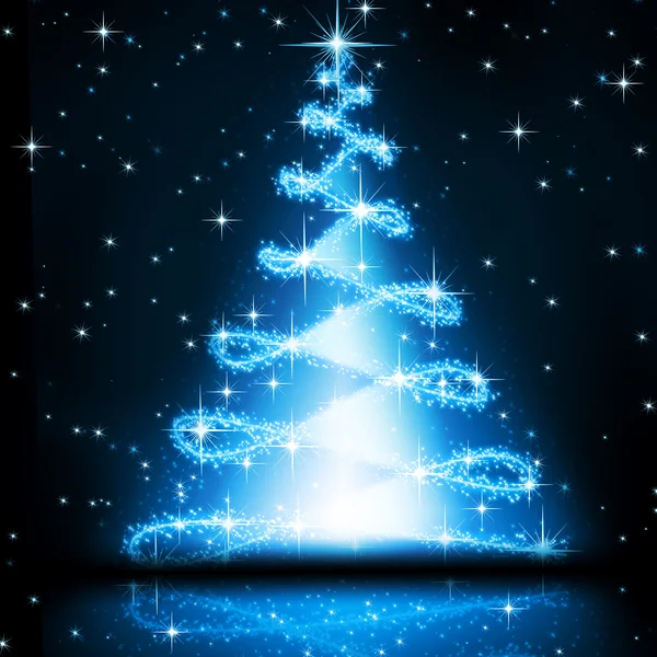 Mavi Noel ağacı, güzel kar taneleri ve parlayan yıldız — Stok fotoğraf