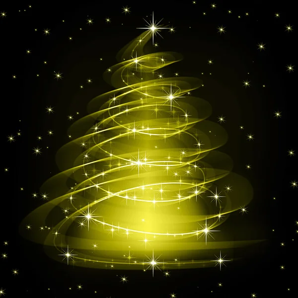 Goldener Weihnachtsbaum, schöne Schneeflocken und leuchtende Sterne — Stockfoto