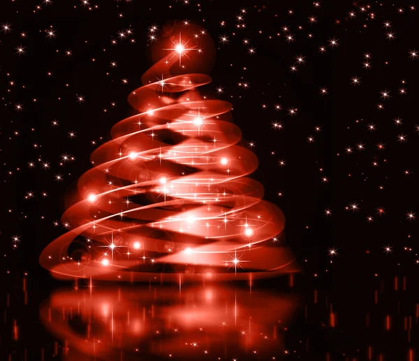 Roter Weihnachtsbaum, schöne Schneeflocken und leuchtende Sterne — Stockfoto