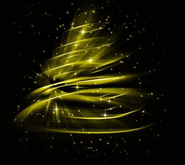 Christmas golden tree, beautiful snowflakes and shining stars — Stock Photo, Image