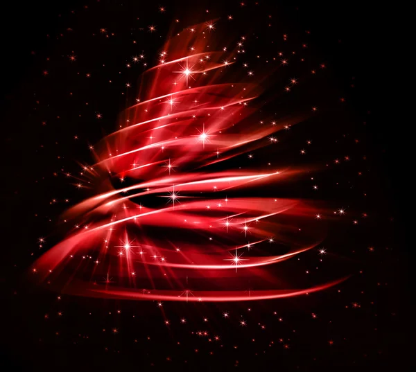 Árvore vermelha de Natal, belos flocos de neve e estrelas brilhantes — Fotografia de Stock