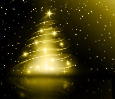 Christmas golden tree, beautiful snowflakes and shining stars