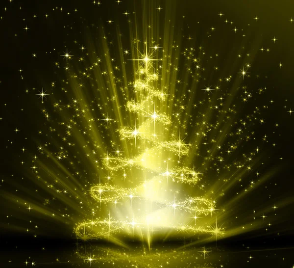 Christmas golden tree, beautiful snowflakes and shining stars — Zdjęcie stockowe