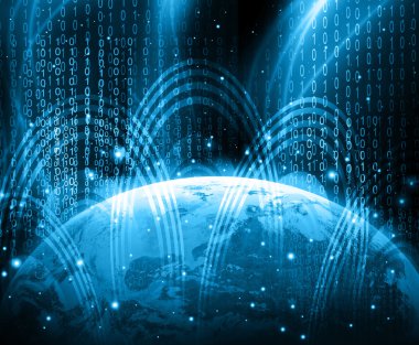 En iyi Internet kavramı. Küre, teknolojik arka plan üzerinde parlak çizgiler. Elektronik, Wi-Fi, ışınları, simge Internet, televizyon, telefon ve uydu iletişim