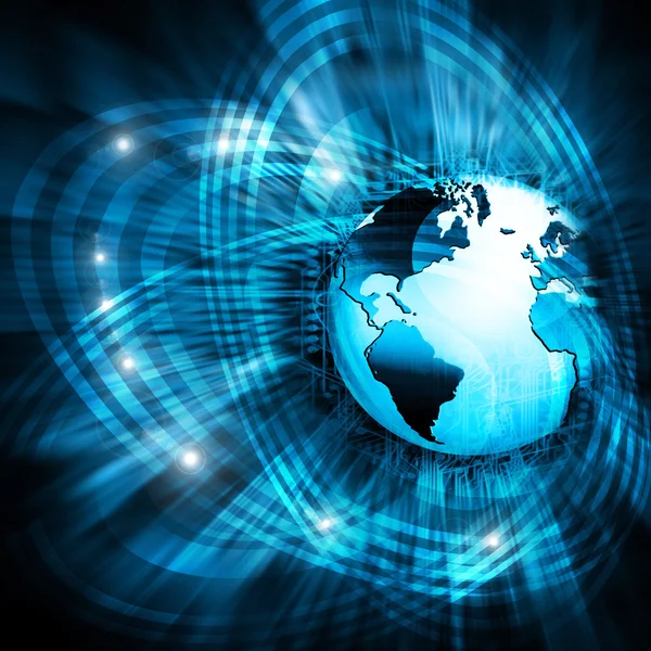 Beste Internet Concept. Globe, gloeiende lijnen op technologische achtergrond. Elektronica, Wi-Fi, stralen, symbolen Internet, televisie, mobiele en satellietcommunicatie — Stockfoto