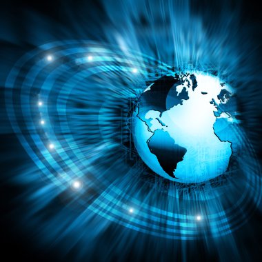 En iyi Internet kavramı. Küre, teknolojik arka plan üzerinde parlak çizgiler. Elektronik, Wi-Fi, ışınları, simge Internet, televizyon, telefon ve uydu iletişim