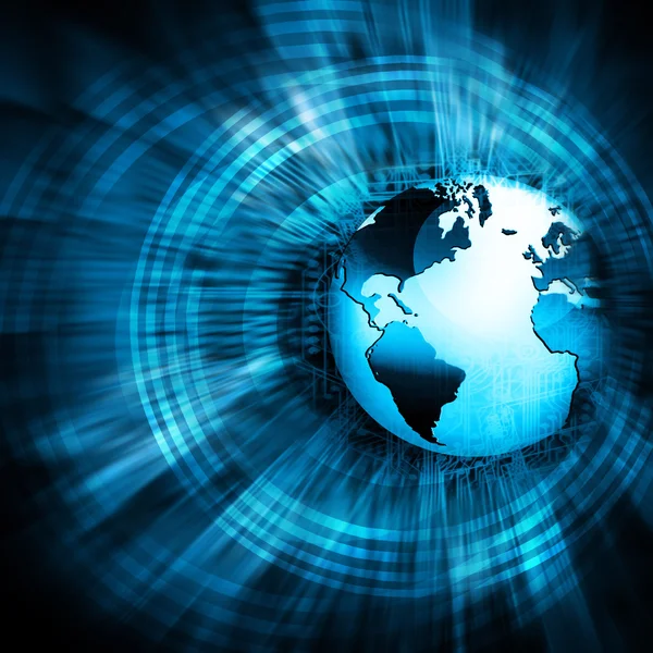 Legjobb Internet koncepció. Globe, izzó vonalak a technológiai háttér. Elektronika, Wi-Fi-vel, sugarak, szimbólumok, Internet, televízió, mobil és műholdas hírközlési — Stock Fotó