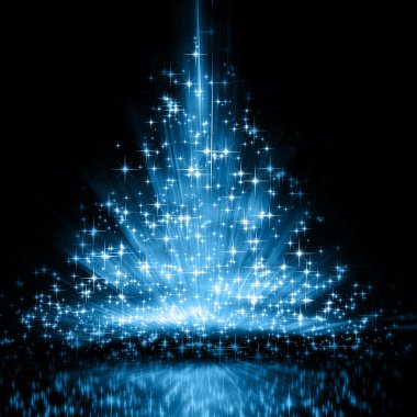 Mavi Noel ağacı, güzel kar taneleri ve parlayan yıldız