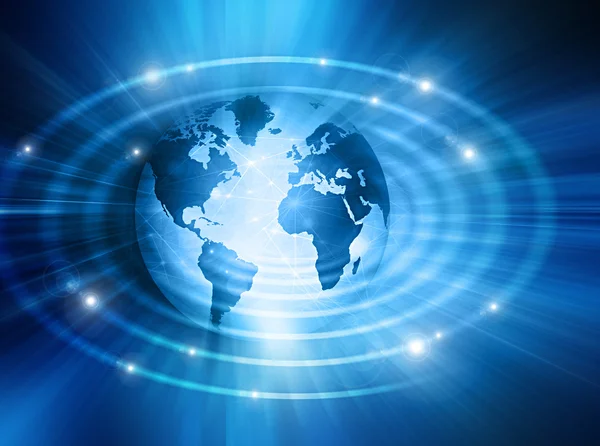 Beste Internet Concept van de wereldwijde business. Globe, gloeiende lijnen op technologische achtergrond. Elektronica, Wi-Fi, stralen, symbolen Internet, televisie, mobiele en satellietcommunicatie — Stockfoto