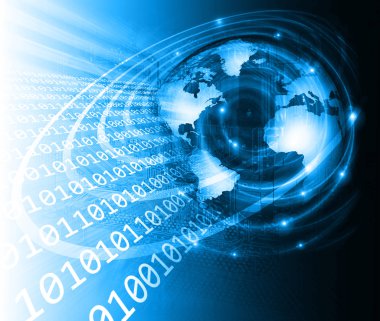 Global iş dünyasının en iyi internet kavramı. Küre, teknolojik arka planda parlayan çizgiler. Elektronik, Wi-Fi, ışınları, sembolleri İnternet, televizyon, mobil ve uydu iletişimi