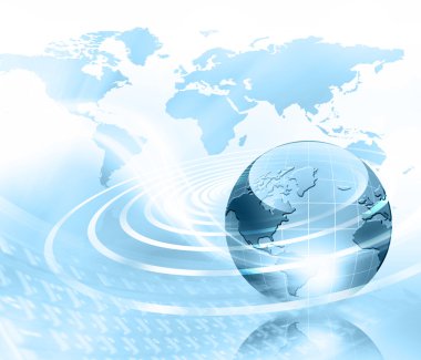 Global iş dünyasının en iyi internet kavramı. Küre, teknolojik arka planda parlayan çizgiler. Elektronik, Wi-Fi, ışınları, sembolleri İnternet, televizyon, mobil ve uydu iletişimi