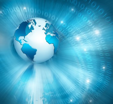 Global iş dünyasının en iyi internet kavramı. Küre, teknolojik arka planda parlayan çizgiler. Elektronik, Wi-Fi, ışınları, sembolleri İnternet, televizyon, mobil ve uydu iletişimi