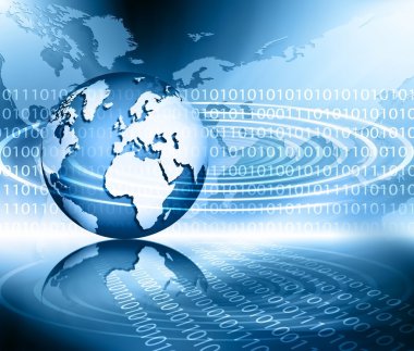 Global iş dünyasının en iyi internet kavramı. Küre, teknolojik arka planda parlayan çizgiler. Elektronik, Wi-Fi, ışınları, sembolleri İnternet, televizyon, mobil ve uydu iletişimi