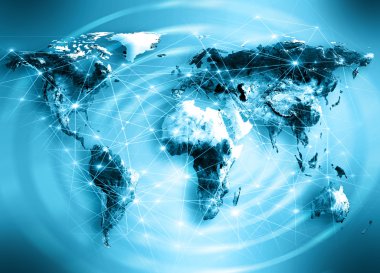 Dünya harita üzerinde teknolojik bir arka plan. En iyi Internet kavramı küresel iş. Nasa tarafından döşenmiş bu görüntü unsurları