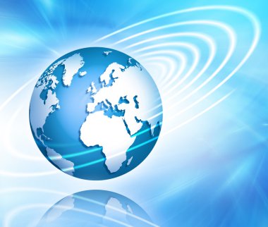 Global iş dünyasının en iyi internet kavramı. Küre, teknolojik arka planda parlayan çizgiler. Elektronik, Wi-Fi, ışınları, sembolleri İnternet, televizyon, mobil ve uydu iletişimi