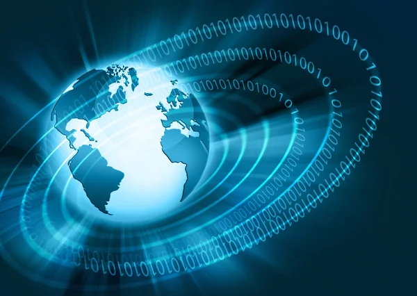 世界的なビジネスの最高のインターネットの概念。地球、技術的背景に輝くライン。電子機器、 Wi-Fi 、光線、シンボルインターネット、テレビ、モバイル、衛星通信 — ストック写真