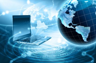 Global iş dünyasının en iyi internet kavramı. Küre, teknolojik arka planda parlayan çizgiler. Elektronik, Wi-Fi, ışınları, sembolleri İnternet, televizyon, mobil ve uydu iletişimi