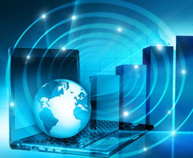 Global iş dünyasının en iyi internet kavramı. Küre, teknolojik arka planda parlayan çizgiler. Elektronik, Wi-Fi, ışınları, sembolleri İnternet, televizyon, mobil ve uydu iletişimi