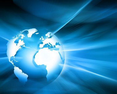 Global iş dünyasının en iyi internet kavramı. Küre, teknolojik arka planda parlayan çizgiler. Elektronik, Wi-Fi, ışınları, sembolleri İnternet, televizyon, mobil ve uydu iletişimi