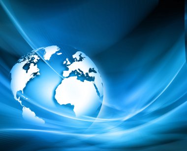 Global iş dünyasının en iyi internet kavramı. Küre, teknolojik arka planda parlayan çizgiler. Elektronik, Wi-Fi, ışınları, sembolleri İnternet, televizyon, mobil ve uydu iletişimi