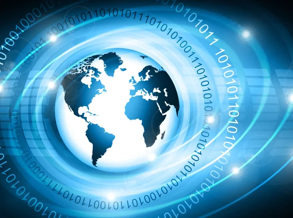 Nejlepší internetová koncepce globálního podnikání. Globe, zářící čáry na technologickém pozadí. Elektronika, Wi-Fi, paprsky, symboly Internet, televize, mobilní a satelitní komunikace — Stock fotografie