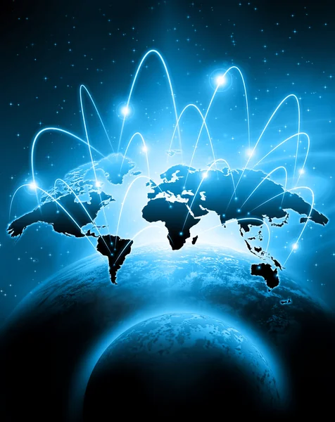 Mapa del mundo sobre un trasfondo tecnológico. Mejor Concepto de Internet de los negocios globales. Elementos de esta imagen proporcionados por la NASA —  Fotos de Stock