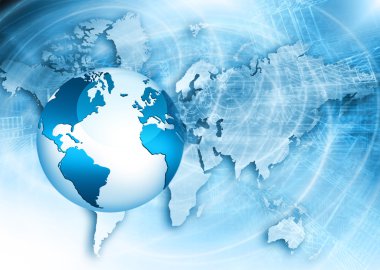 Global iş dünyasının en iyi internet kavramı. Küre, teknolojik arka planda parlayan çizgiler. Elektronik, Wi-Fi, ışınları, sembolleri İnternet, televizyon, mobil ve uydu iletişimi