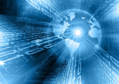 Global iş dünyasının en iyi internet kavramı. Küre, teknolojik arka planda parlayan çizgiler. Elektronik, Wi-Fi, ışınları, sembolleri İnternet, televizyon, mobil ve uydu iletişimi