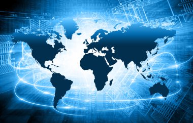 En iyi Internet kavramı küresel iş. Teknolojik arka plan. Sembolleri Wi-Fi, Internet, televizyon, telefon ve uydu iletişim ışınları