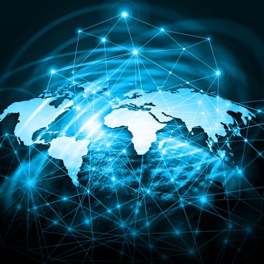 Dünya harita üzerinde teknolojik bir arka plan. En iyi Internet kavramı küresel iş. Nasa tarafından döşenmiş bu görüntü unsurları