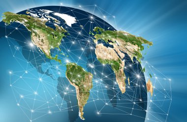 Dünya harita üzerinde teknolojik bir arka plan. En iyi Internet kavramı küresel iş. Nasa tarafından döşenmiş bu görüntü unsurları