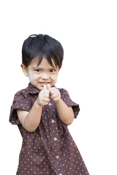 Kleine jongen waardoor u duimen omhoog — Stockfoto